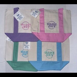 4 New Trader joe Mini Pastel Canvas Tote Bag